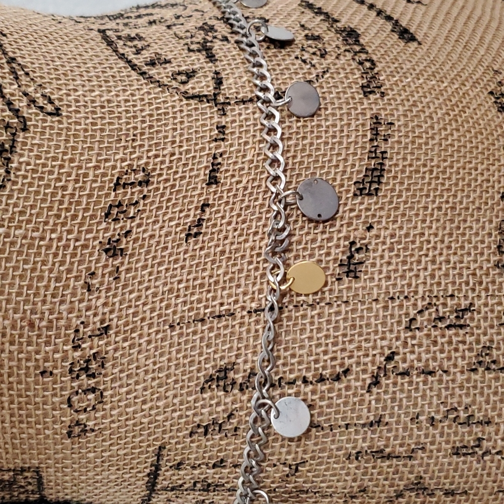 VINTAGE Silver tone chain with circular gold & silver disks lobster clasp belt - Picture 3 of 7